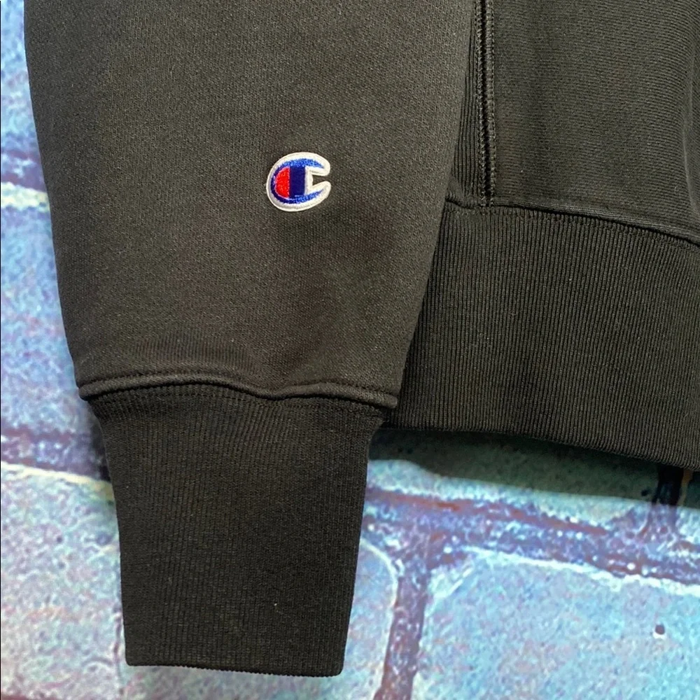 Champion Reverse Weave Hoodie M Black Multicolor Spellout Pullover Sweatshirt